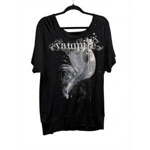 Studio Y Vampire Tee MADE IN USA Black Dolman Sleeve Back Cutout Top M 84411RAS